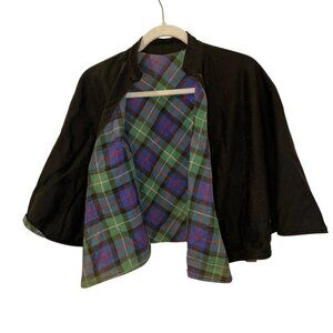 Vintage 50s Black Watch Green blue plaid reversible black Scottish Capelet 1 SZ